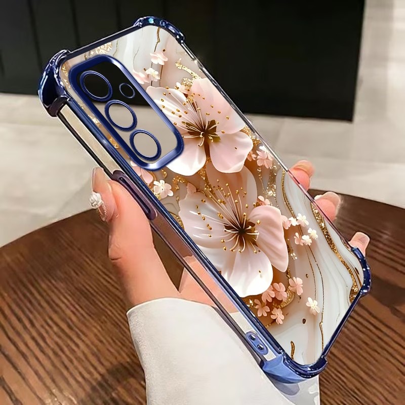 Samsung Galaxy S24 - Gegalvaniseerde bloemen transparante telefoonhoes voor Samsung