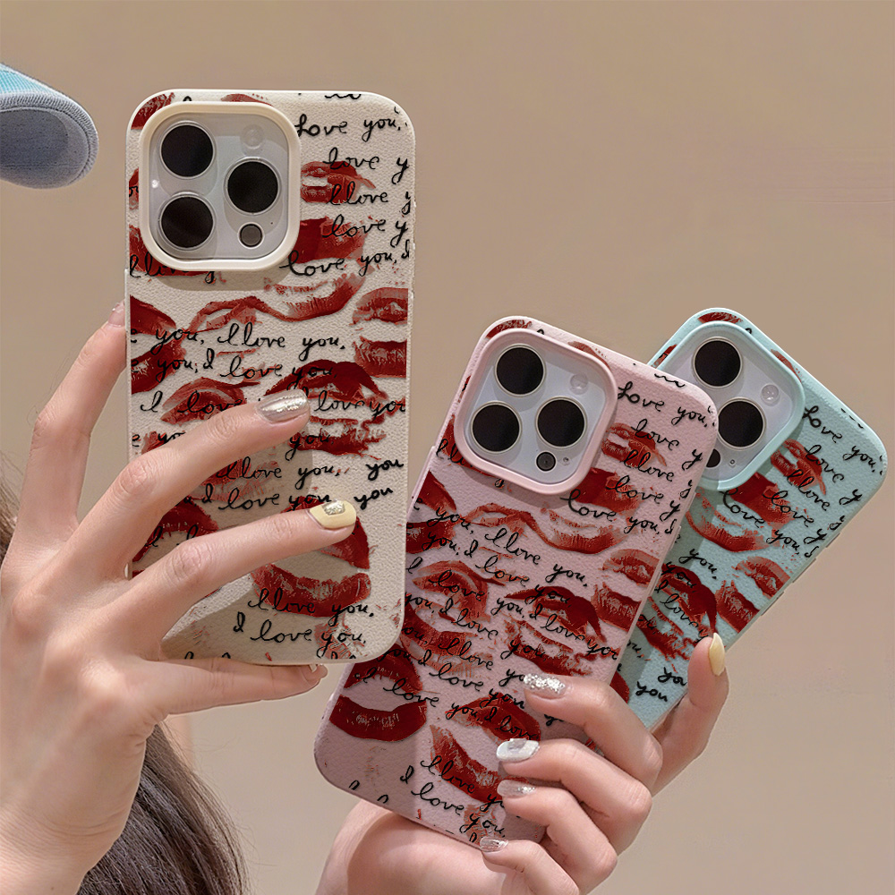 Apple Iphone 15 Pro Max - Heldere Rode Lippen Lederen Telefoon Case
